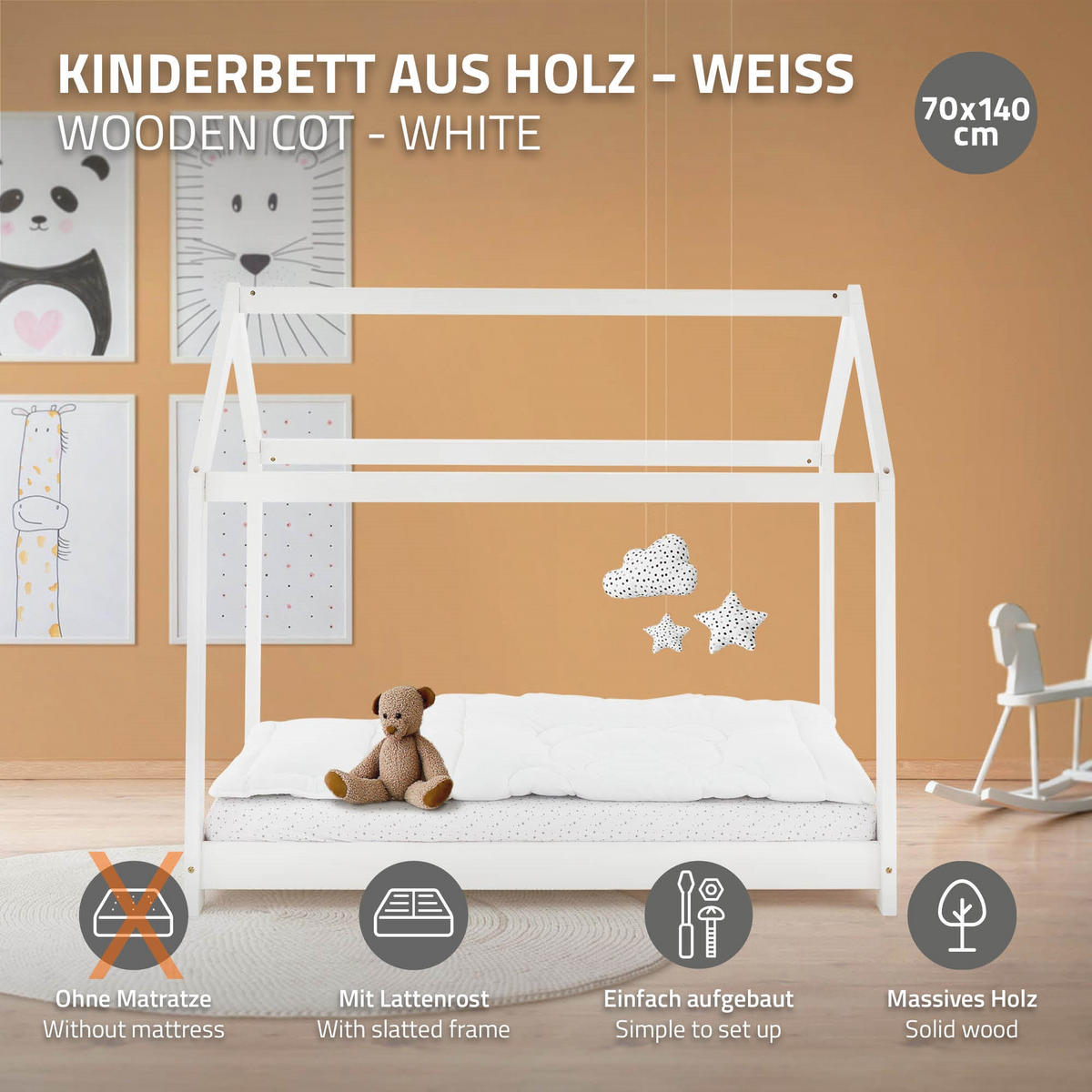 KINDERBETT mit Dach 70x140 cm Weiß - Weiß, Holz (70/140cm) - ML-DESIGN