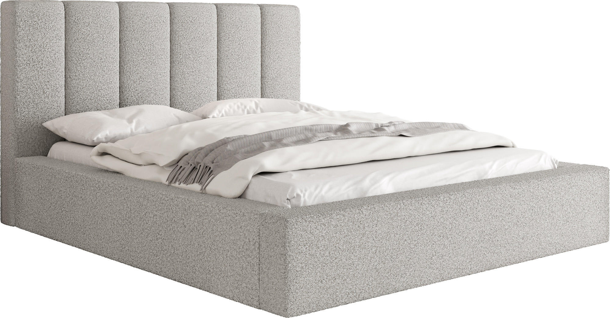 POLSTERBETT Amira mit Bettkasten, Grau Boucle 180x200 cm - Birkefarben/Hellgrau, Holz/Holzwerkstoff (180/200cm) - WFL GROUP