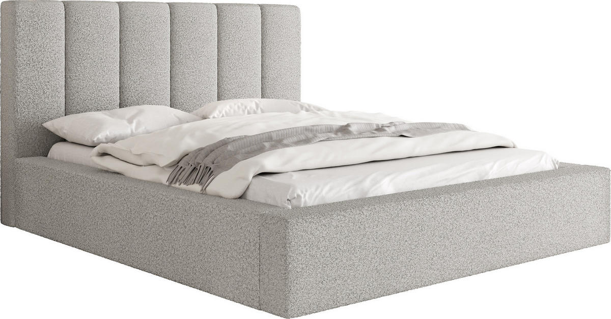 POLSTERBETT Amira mit Bettkasten, Grau Boucle 140x200 cm - Birkefarben/Hellgrau, Holz/Holzwerkstoff (140/200cm) - WFL GROUP