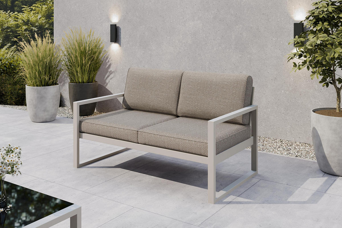 GARTENSET Madera für 6 Personen Balkonmöbel Aluminium Terassenmöbel Sitzbank, 4-tlg. Tisch kaschmir, graubeige - Kaschmir/Beige, Kunststoff/Metall - Margaret Hadas24