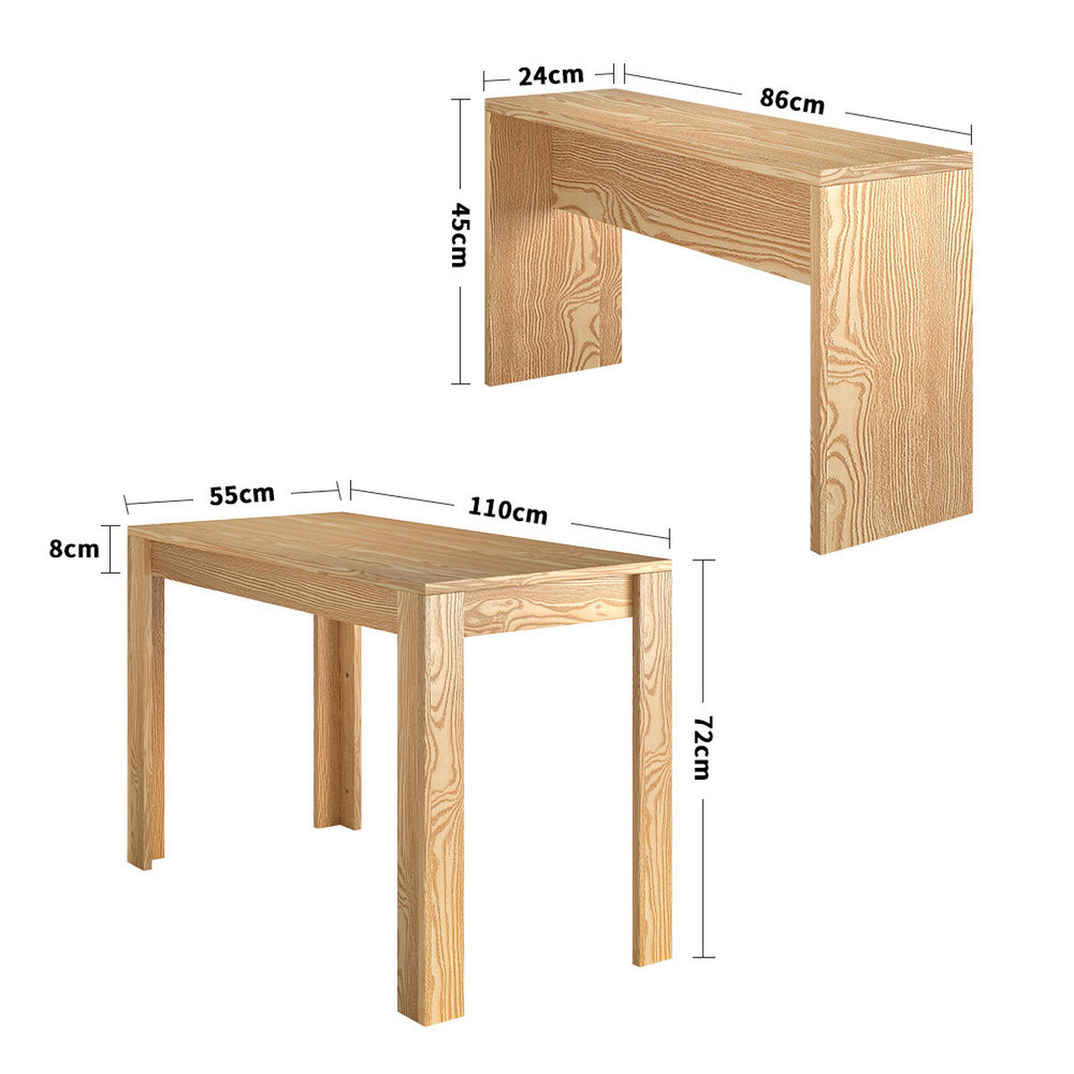 ESSGRUPPE 3-TLG. Platzsparend Spanplatte Naturfarben - Naturfarben, Holzwerkstoff (110/72/55cm) - Livingandhome