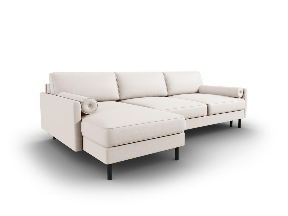 AUSKLAPPBARES-ECKSOFA links mit Container Scott aus strukturiertem Stoff leichtes beige 5 Sitzplätze - Beige, Textil (142/212cm) - Micadoni