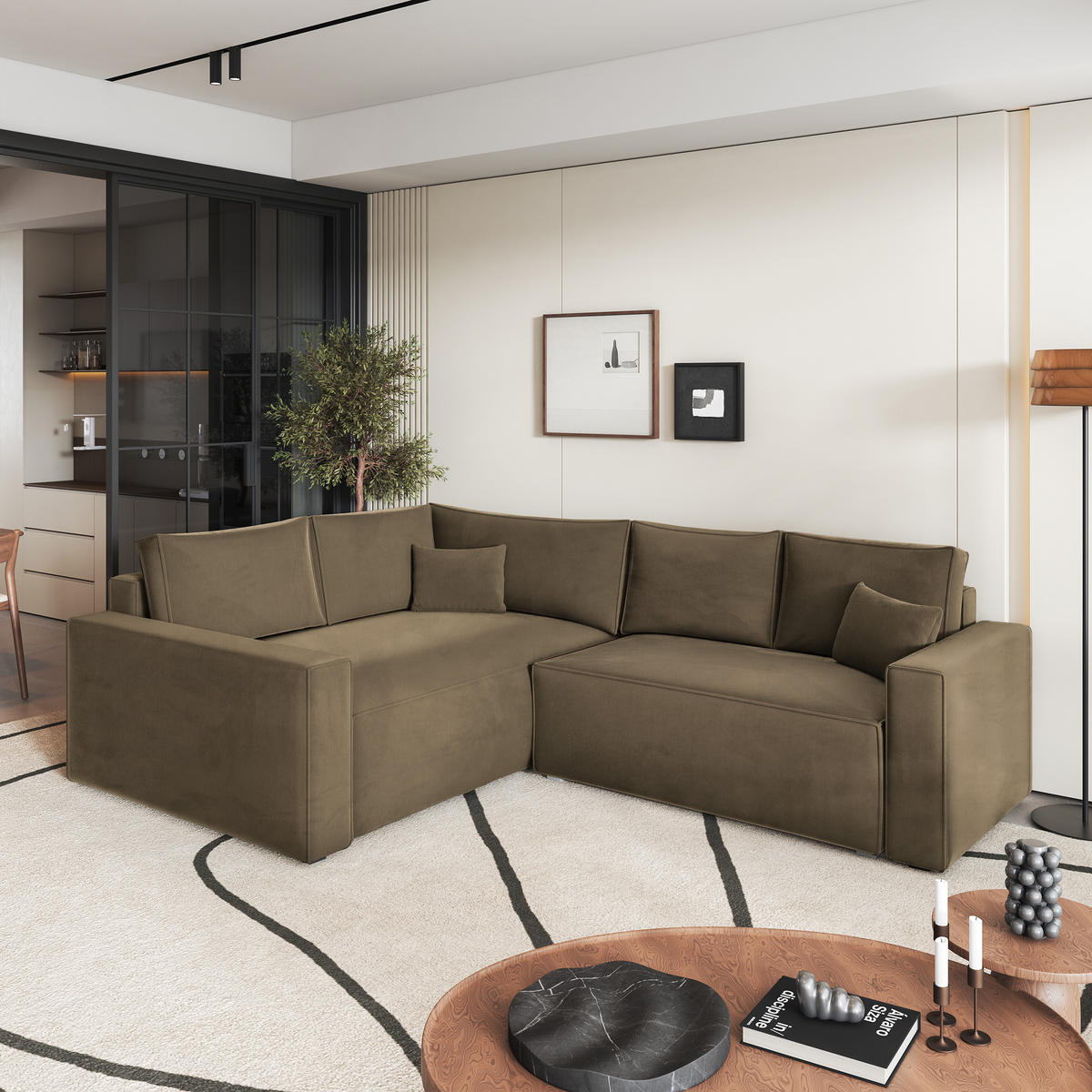 ROHOVÁ SEDAČKA ERONIS béžová - šedá/béžová, dřevo/textil (265/194cm) - MASSENO