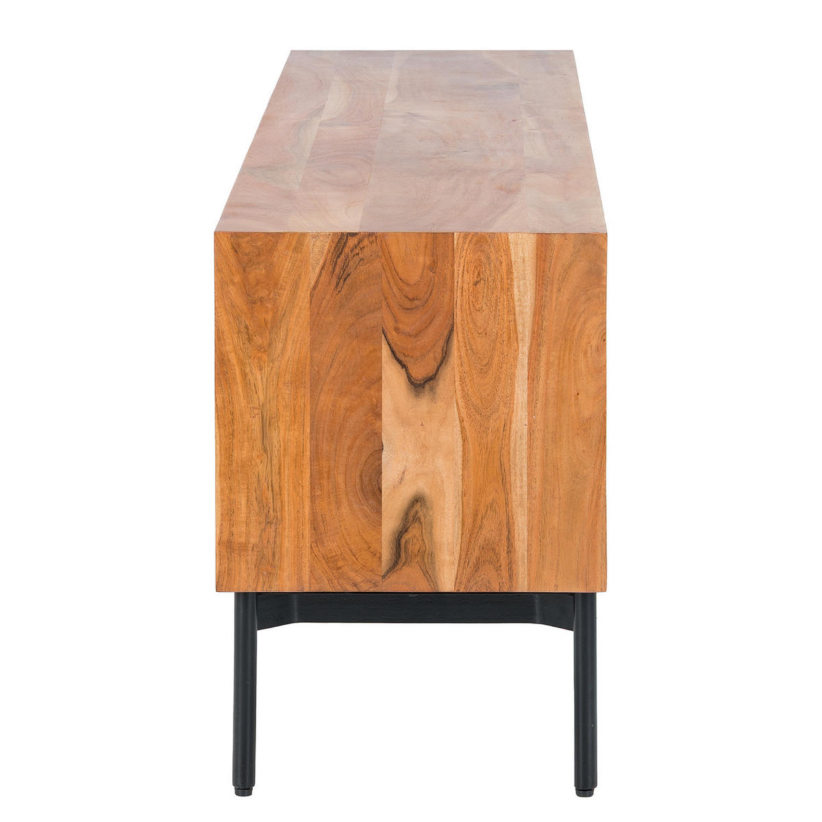 TV-LOWBOARD - Akazie massiv / Schwarz - Schwarz/Akaziefarben, Holz (180/63/42cm) - home24