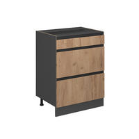 KÜCHENUNTERSCHRANK R-Line Goldkraft Eiche 60 cm J-Shape mit Schubladen ohne AP - Honigeiche/Anthrazit, Holzwerkstoff (60/81.6/46cm) - Vicco