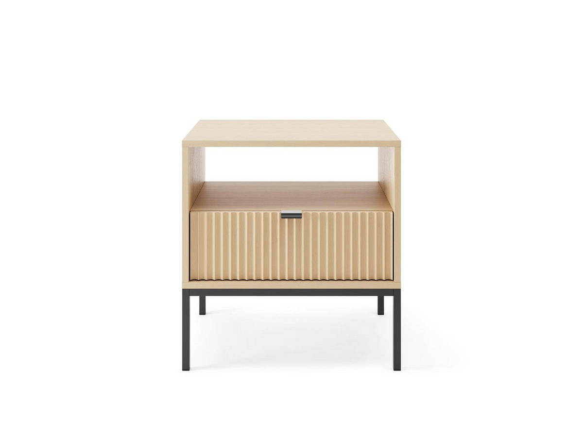NOVA Nachttisch Vicenza Eiche geriffelt Nachtschrank Metallgestell schwarz 54 cm breit - Braun, Holzwerkstoff (54/56/39cm) - Bettso