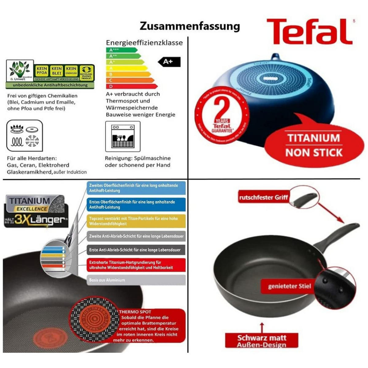 PFANNENSET B30310 Cook&Clean 5-tlg Schwarz 28 + 30 cm Antihaft mit Deckel - Schwarz, Kunststoff/Metall - Tefal