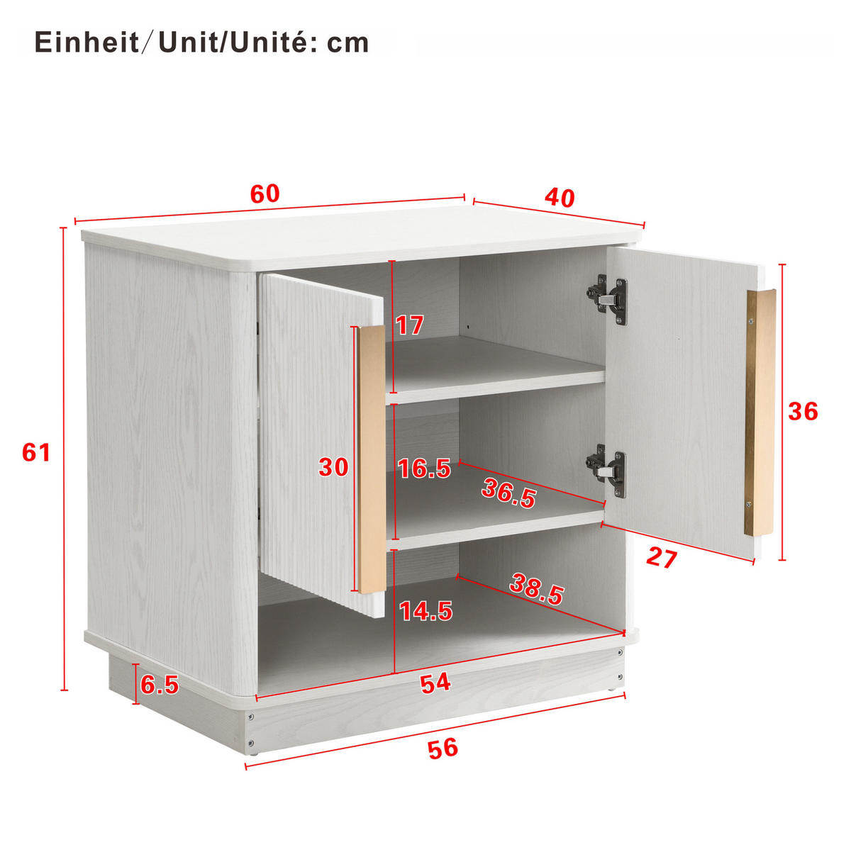 SCHUHSCHRANK 60/40/61 cm Weiß in Holzoptik aus MDF mit 2 Türen und offenem Fach - Weiß, Holzwerkstoff (60/61/40cm) - OKWISH