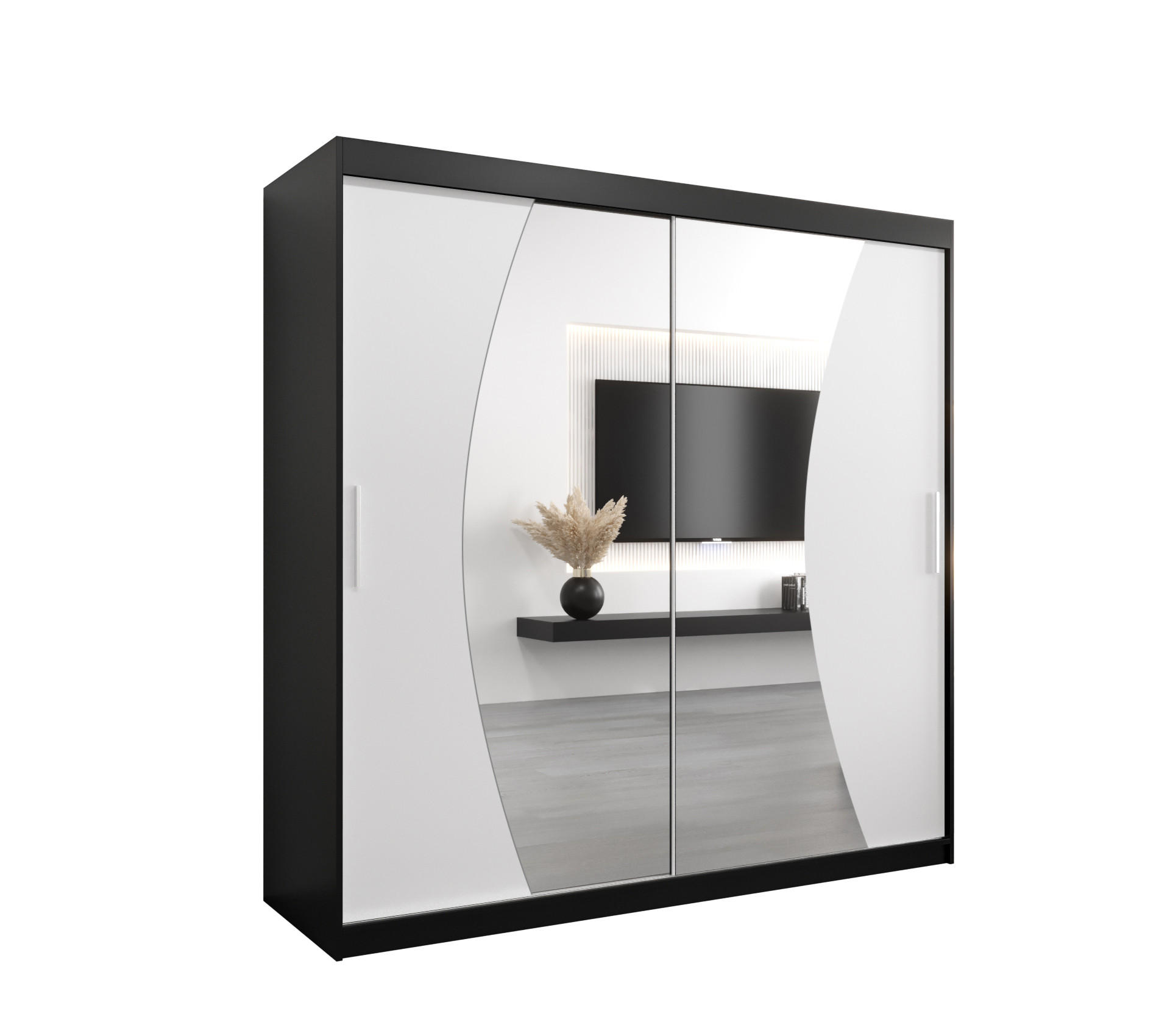 Abiks Möbel Schwebetürenschrank Schwarz, Weiß 200x200x62 cm