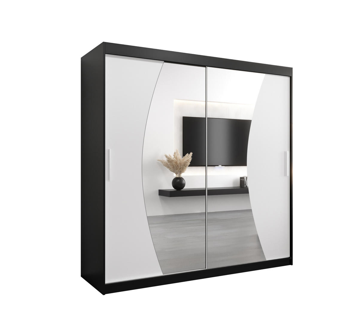 SCHWEBETÜRENSCHRANK 200/200/62 2-türig - Silberfarben/Schwarz, Holz/Kunststoff (200/200/62cm) - Abiks Möbel