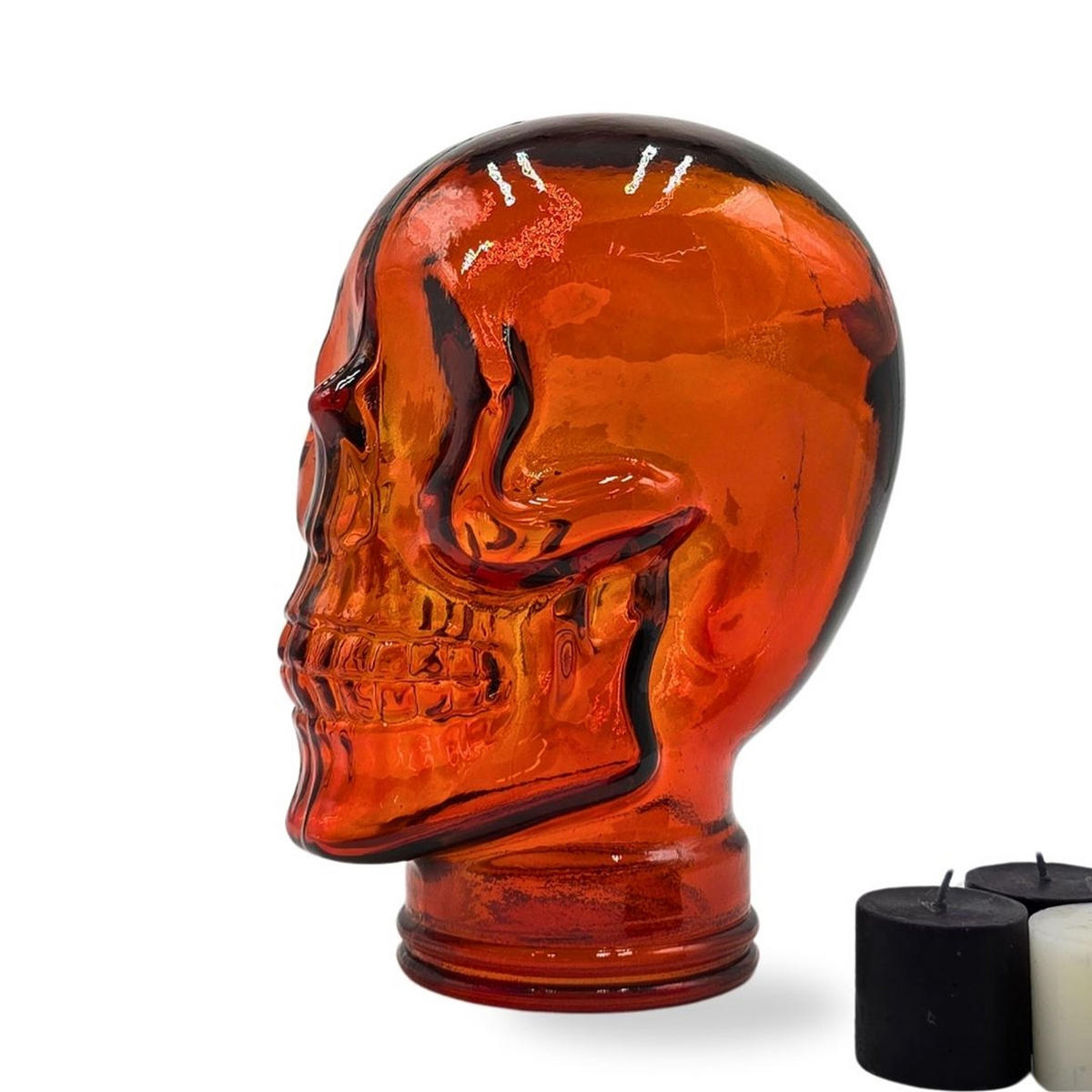 KOPFHÖRERSTÄNDER TOTENKOPF Glas T04 hot orange - Dunkelorange, Glas (19/26/19cm) - DESIGN DELIGHTS