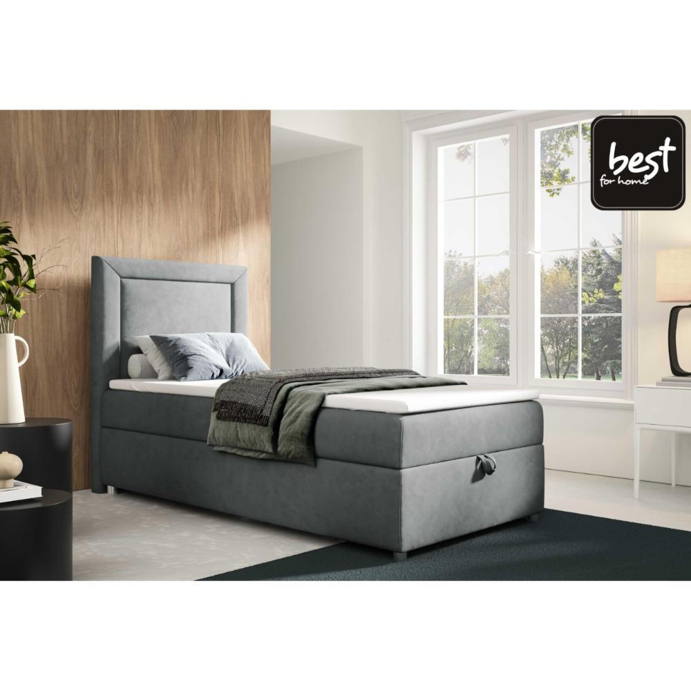 BOXBETT mit Bettkasten Trinity K-3 SINGLE Bonellfederkern inkl. Topper - Grau, Holz/Holzwerkstoff (100/200cm) - Best For Home