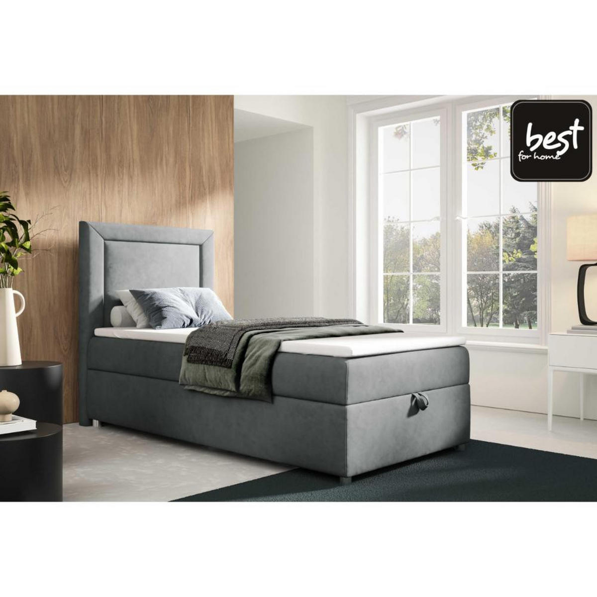 BOXBETT mit Bettkasten Trinity K3-SINGLE Bonellfederkern inkl. Topper - Grau, Holz/Holzwerkstoff (80/200cm) - Best For Home