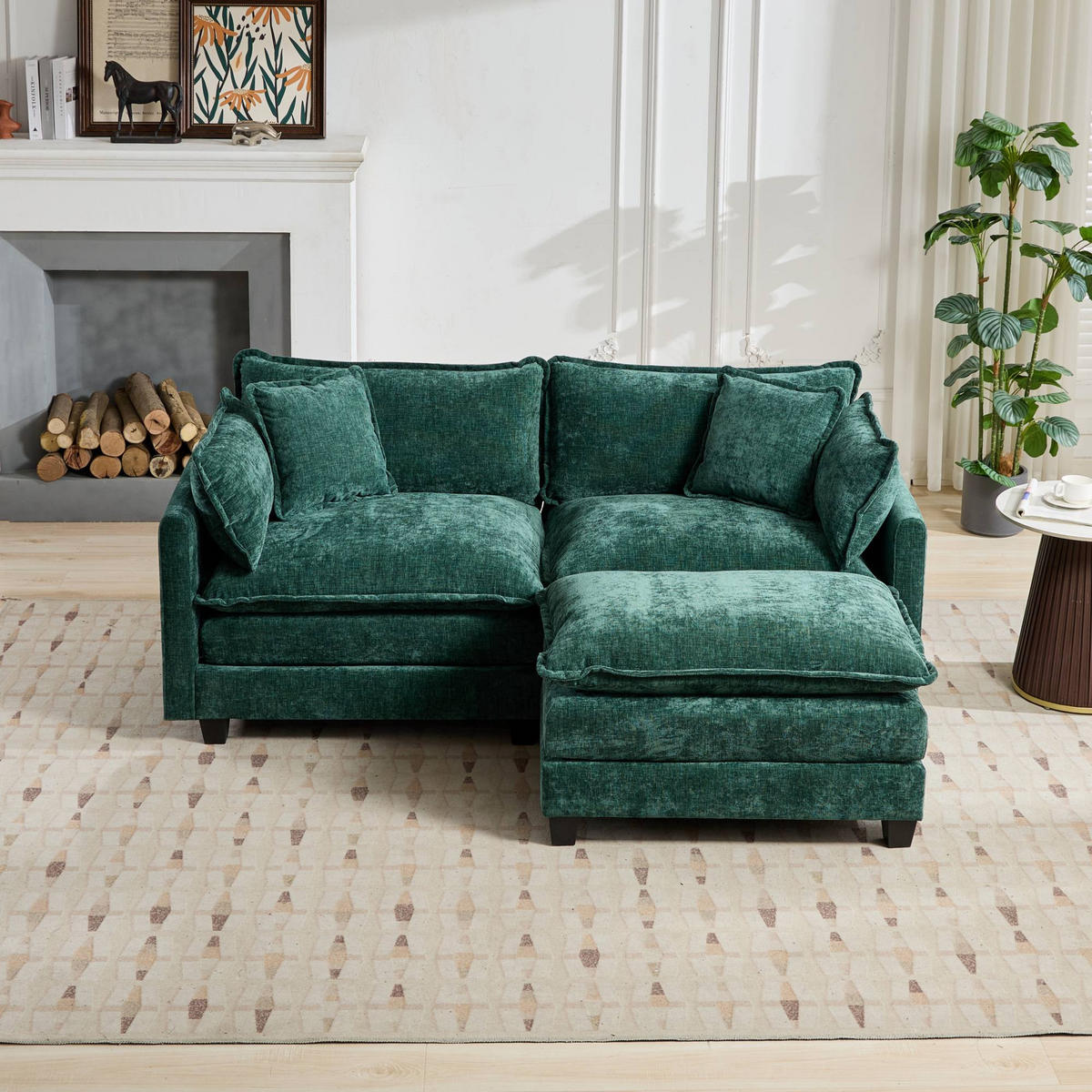 2-SITZER-SOFA aus Chenille mit modularem Design, grün - Grün, Textil (75/84/198cm)