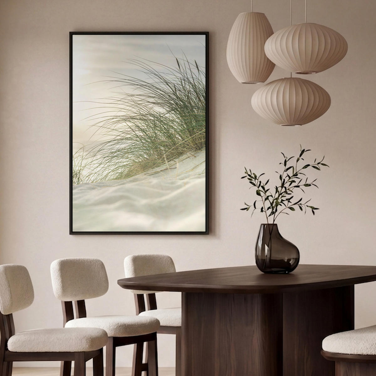 LEINWAND Bilder mit Rahmen - Dünen mit Strandhafer in der Sonne des Nationalparks Schleswig-Holsteinisches Wattenmeer - 100x150 - Creme, Textil (100/150cm) - MuchoWow