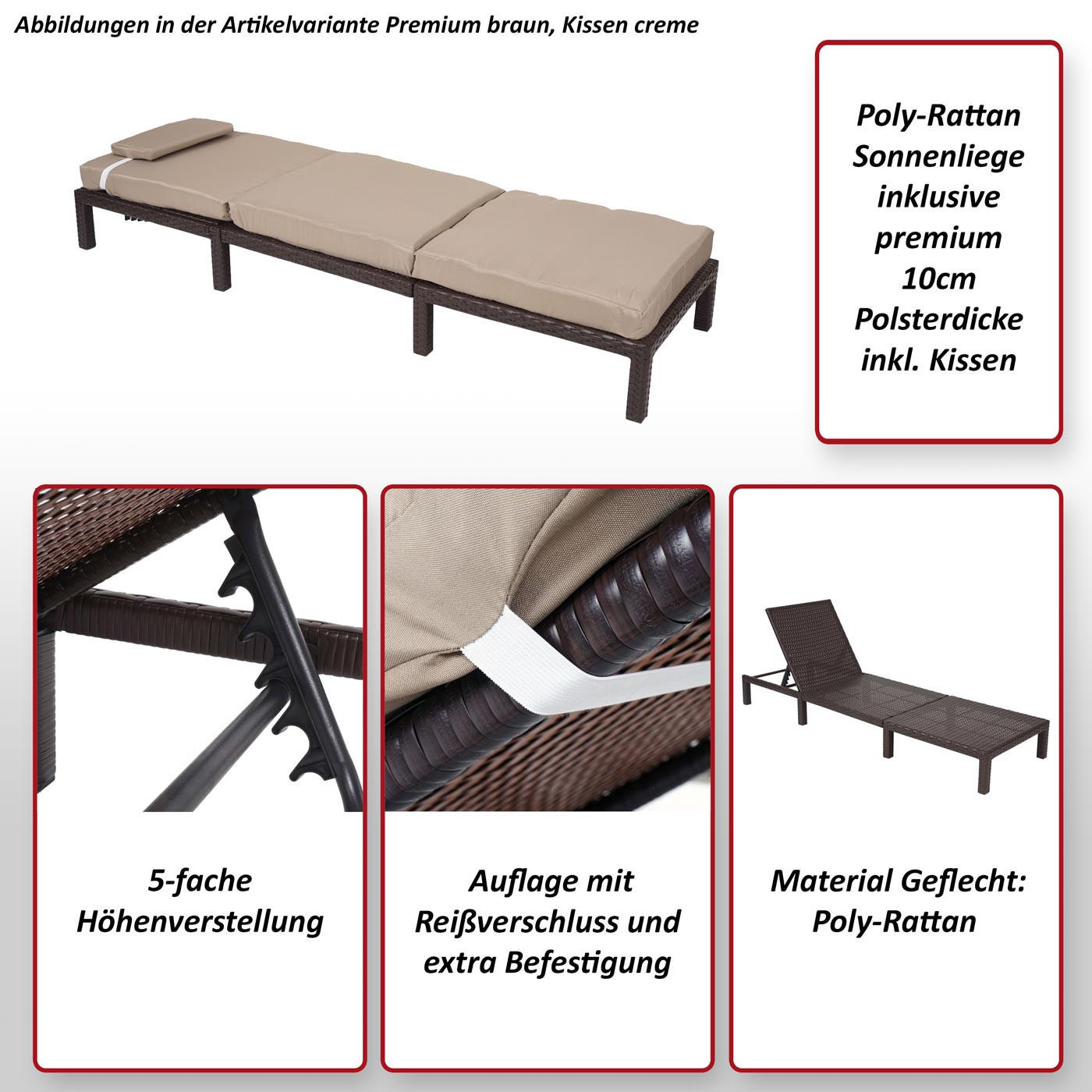 POLY-RATTAN SONNENLIEGE BASIC Anthrazit, Cremeweiß - Anthrazit/Weiß, Kunststoff (60/71/198cm) - MCW