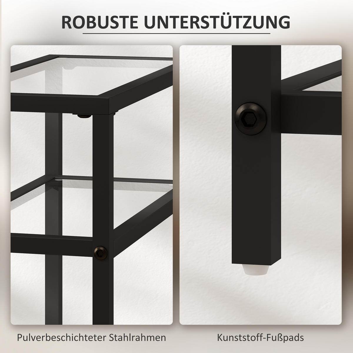 BEISTELLTISCH mit 3 Ebenen, Schwarz - Schwarz, Metall (40/18/62cm) - HOMCOM