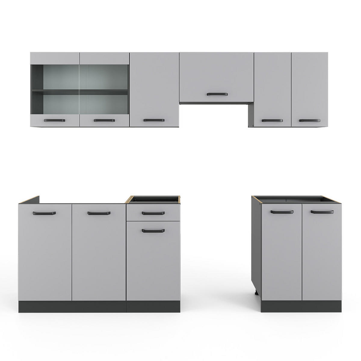 KUCHYŇSKÁ LINKA R-Line Šedá/antracitová - šedá/kašmírová, kompozitní dřevo (240/81.6/60cm) - Vicco