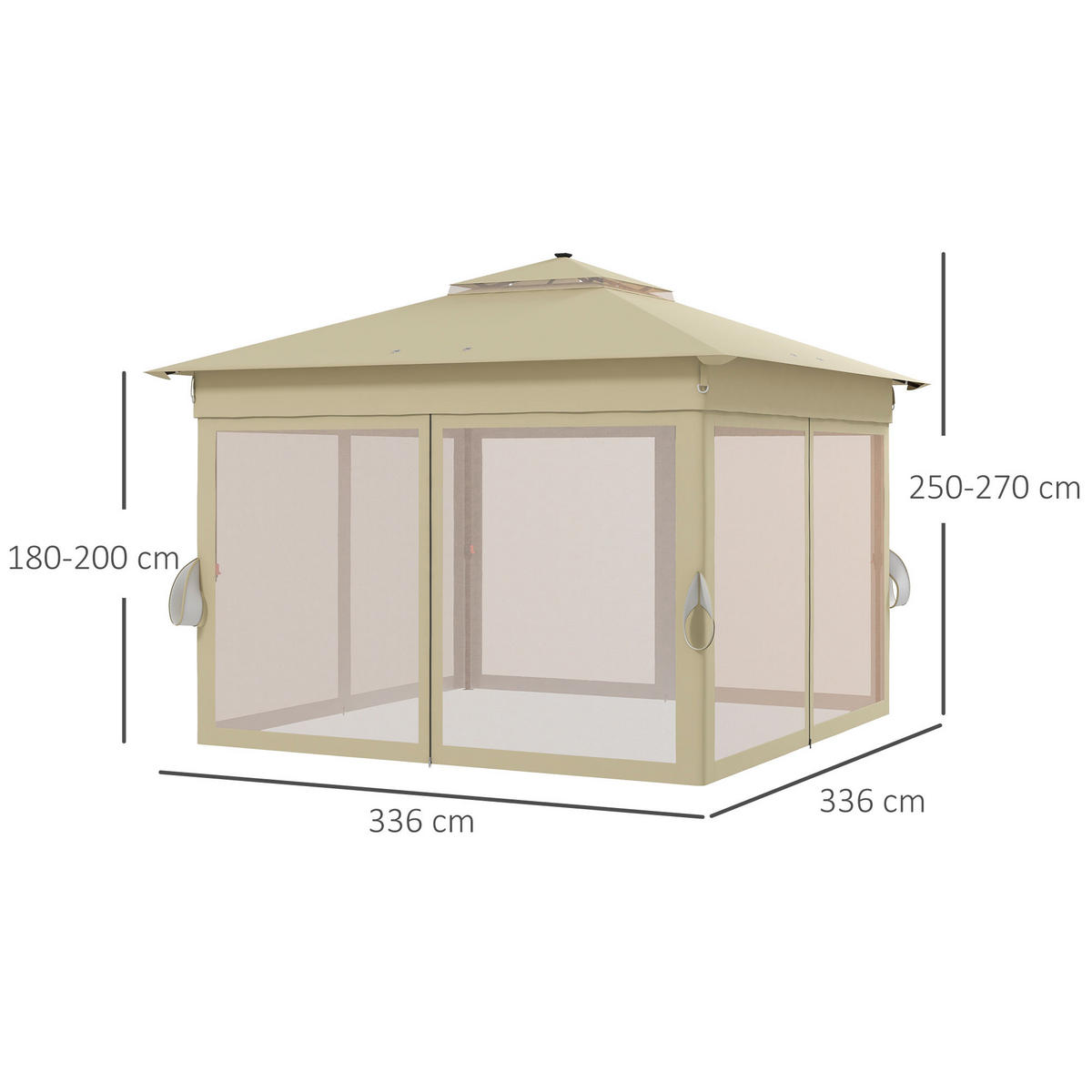 PAVILLON 3,3x3,3m Wasserabweisend Pop-up Faltpavillon mit LED, Doppeldach - Braun, Textil/Metall (336/270/336cm) - Outsunny