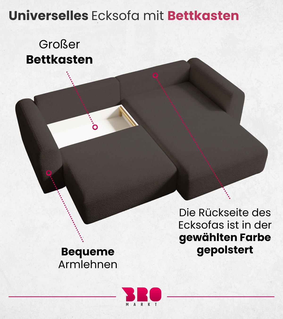 ECKSOFA Kornel mit Schlaffunktion Braun Boucle - Braun, Textil (248/165cm) - Bromarkt