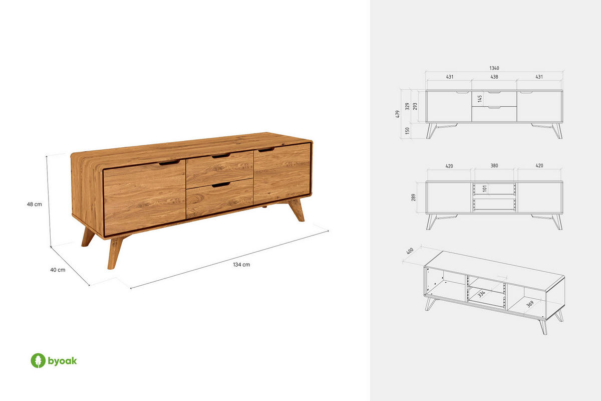 KOMMODE NIEDRIG GREG Kernbuche - Kernbuche, Holz (134/48/40cm) - byoak