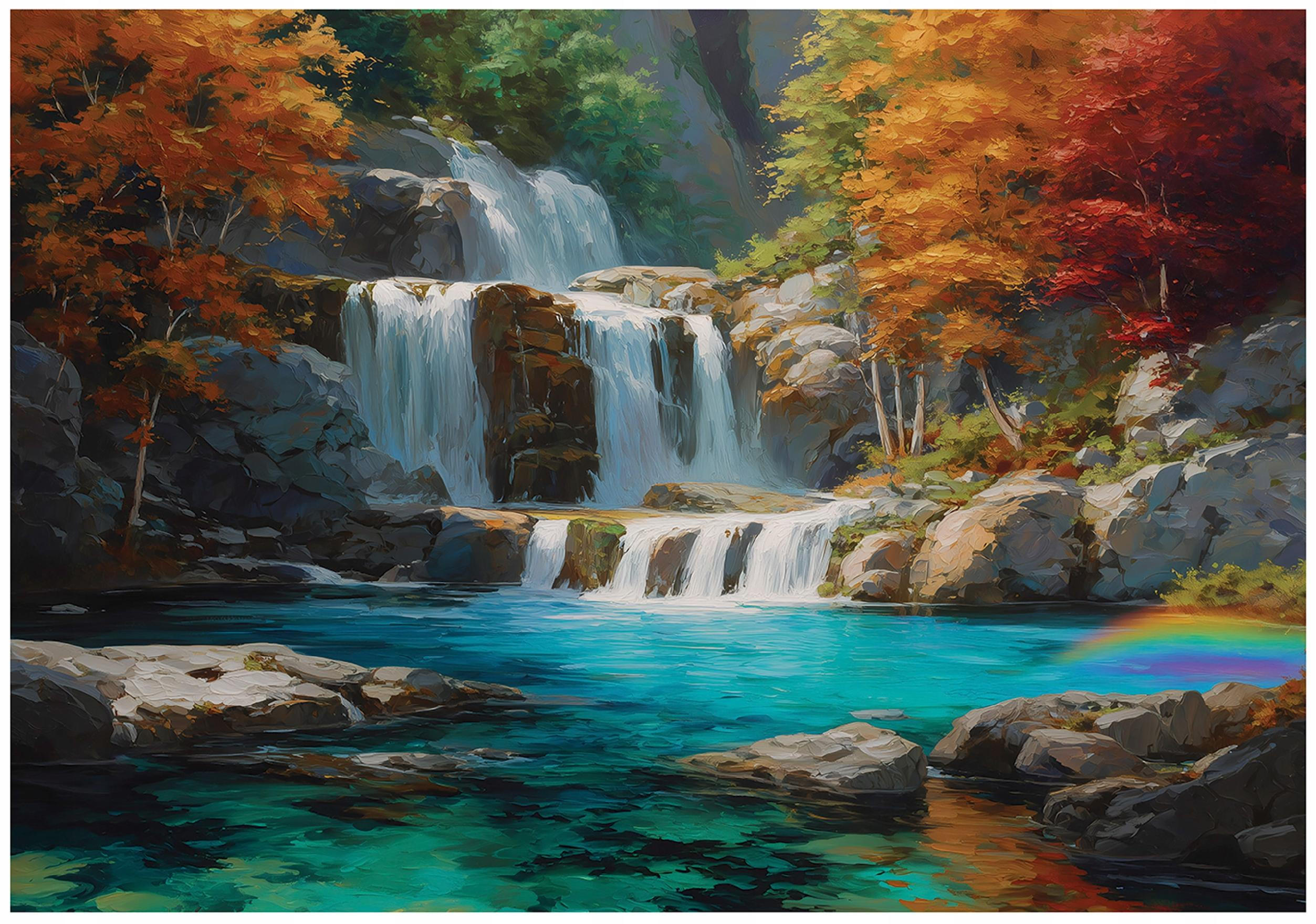FOTOTAPETE Wasserfall Wald Blau 400x280 cm - Multicolor, Papier (400/280cm) - Wallarena
