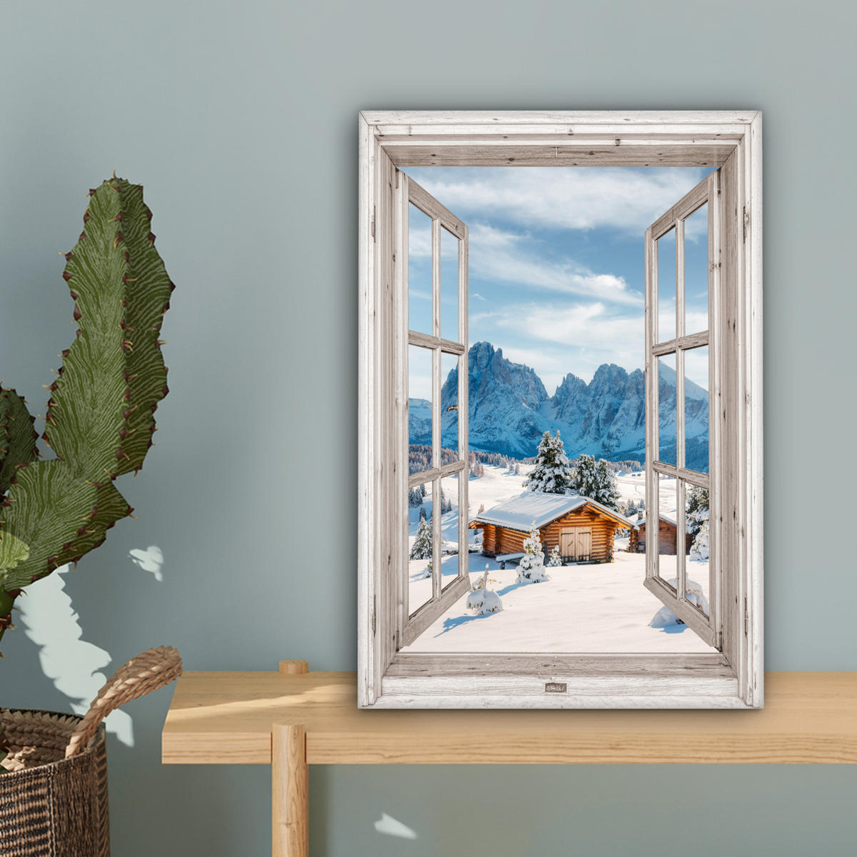 LEINWANDBILD Winterlandschaft - Hütte - Berge - Ausblicke - Aussicht - Natur 20x30 cm - Weiß Hochglanz, Textil (20/30cm) - MuchoWow