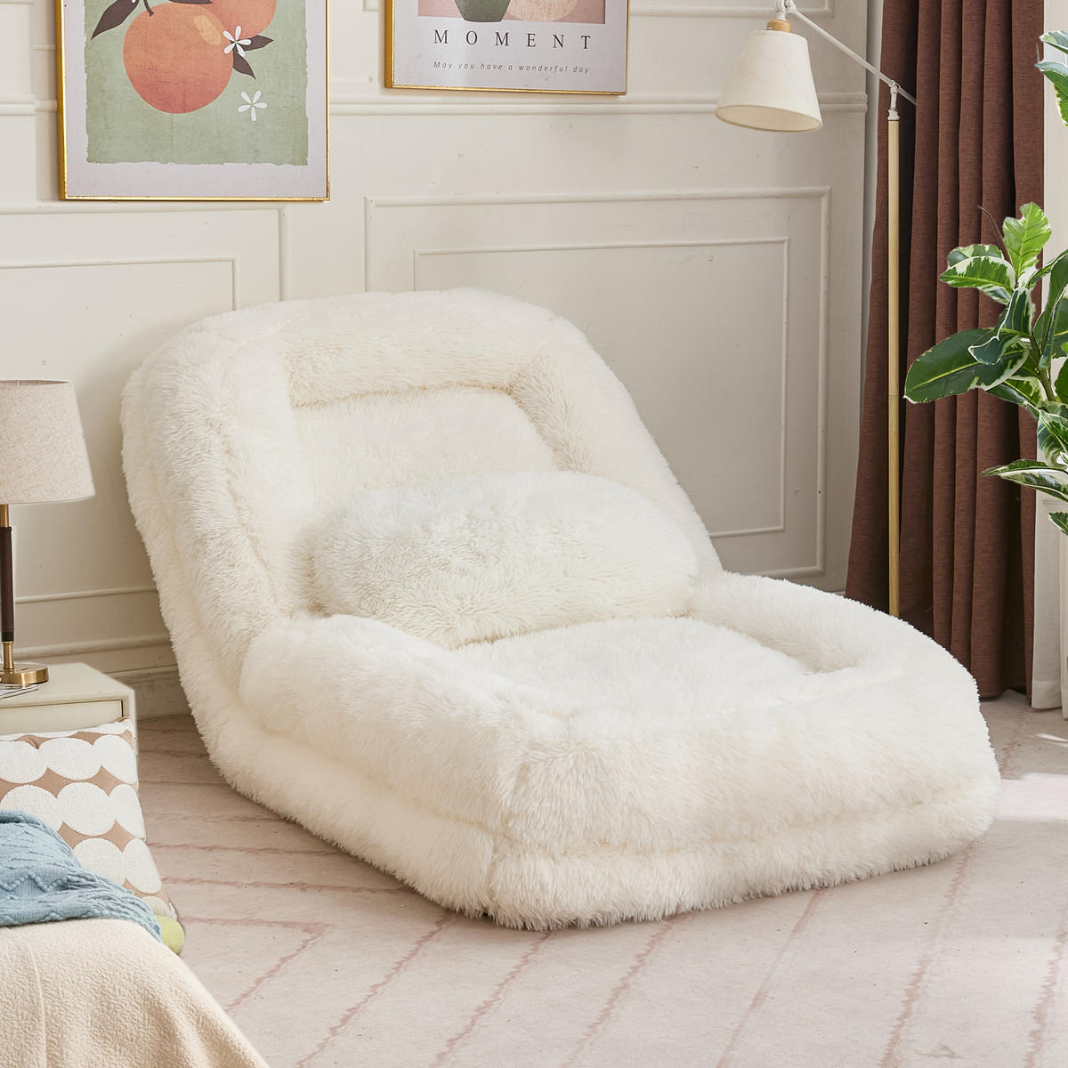 SITZSACK Plüsch Beige mit verstellbarer Rückenlehne - Beige, Holzwerkstoff/Textil (89/42/175cm) - WISHDOR