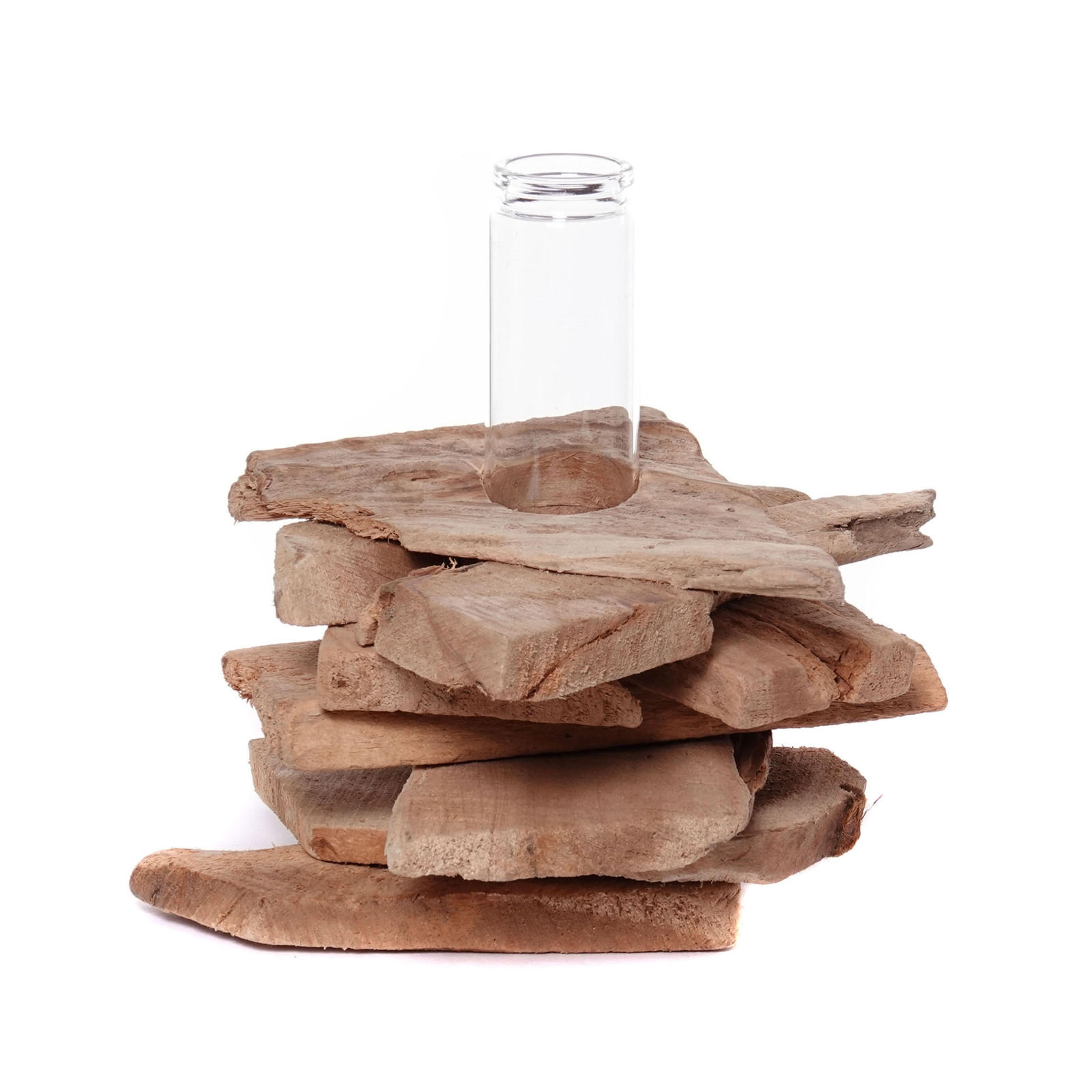 VASE Tiana 19x16 cm, Wurzelholz, mit Reagenzglas-Einsatz naturfarben - Naturfarben, Holz (16cm) - CREEDWOOD