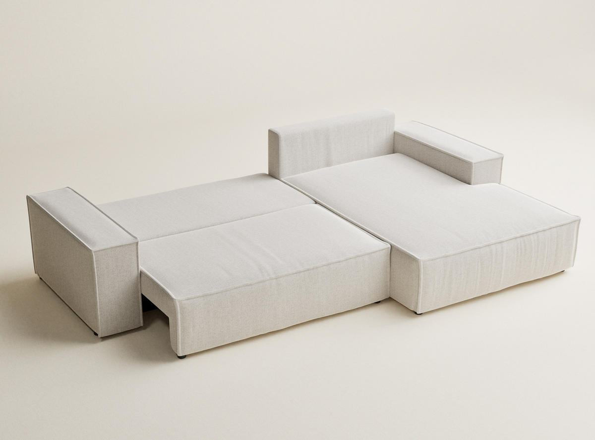 ECKSOFA Maze Hellbeige Webstoff - Rechts Seite - Creme/Schwarz, Holz/Holzwerkstoff (294/185cm) - Maison de Reve