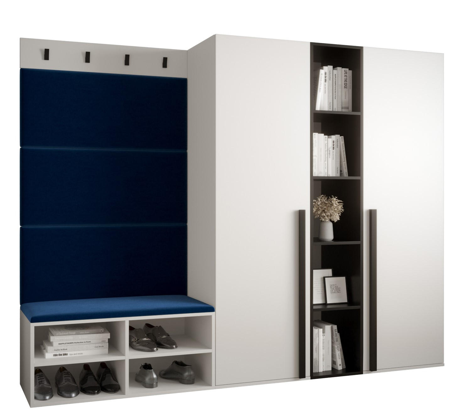 Möbel Kryspol Garderoben-Set Weiß, Dunkelblau 214x184x42 cm