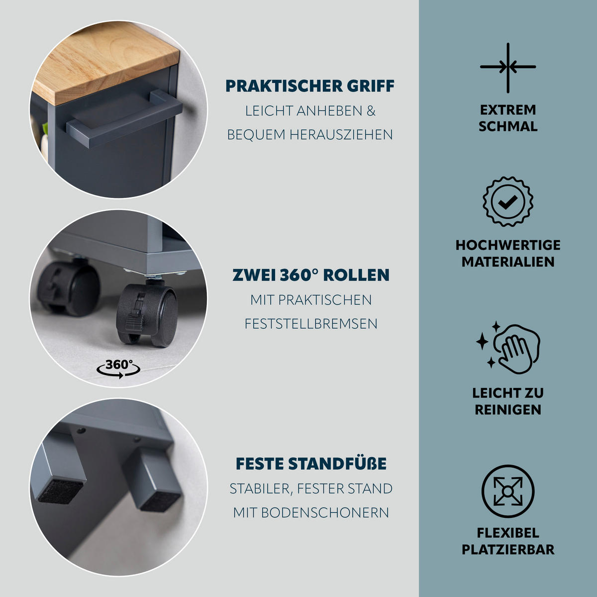 BAD-ROLLWAGEN, grau - Grau, Holz (50/79/15cm) - eluno