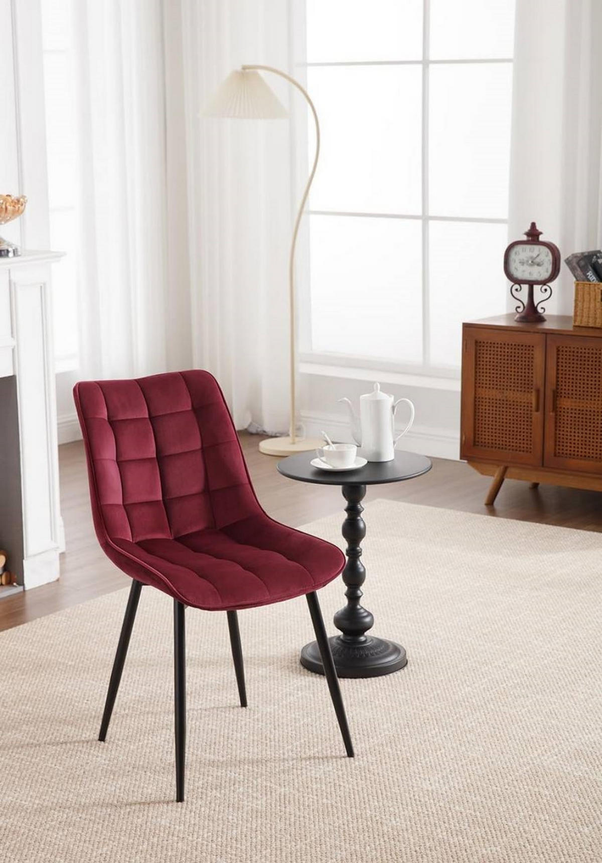ESSZIMMERSTUHL 2er Set, Samt, Metallbeine, Bordeaux - Bordeaux/Schwarz, Textil/Metall (46/85.5/40.5cm) - Woltu