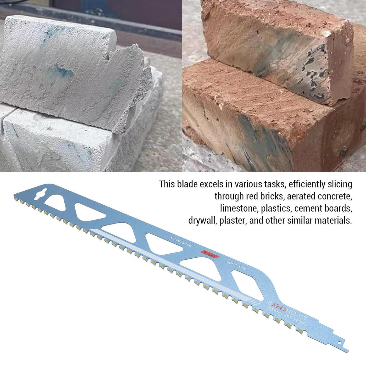 SÄGEBLATT - geeignet für Porenbeton, Ziegel, Zementplatten und Beton, 505 mm lang. - Blau, Metall (50.5/5.2/1cm) - DCA
