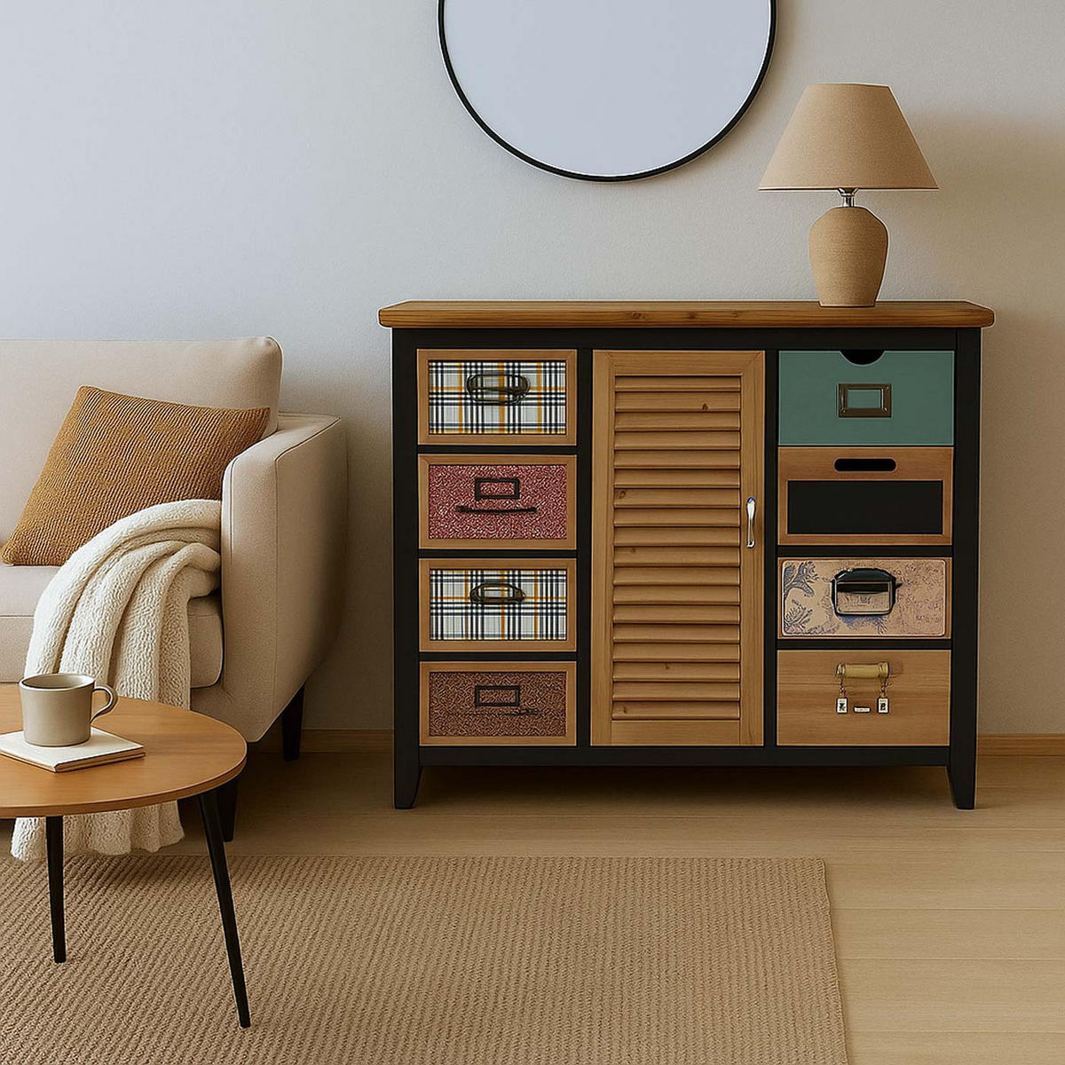 APOTHEKERKOMMODE Černá - černá, dřevo (91/80/40cm) - MCW