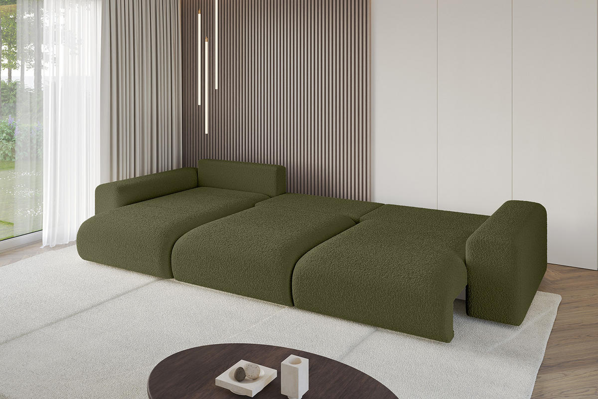 ECKSOFA Ottomane links ESKAR-L 364x176x84 Olivgrün Bouclé - Schwarz/Olivgrün, Holzwerkstoff/Kunststoff (364/176cm) - ALTDECOR