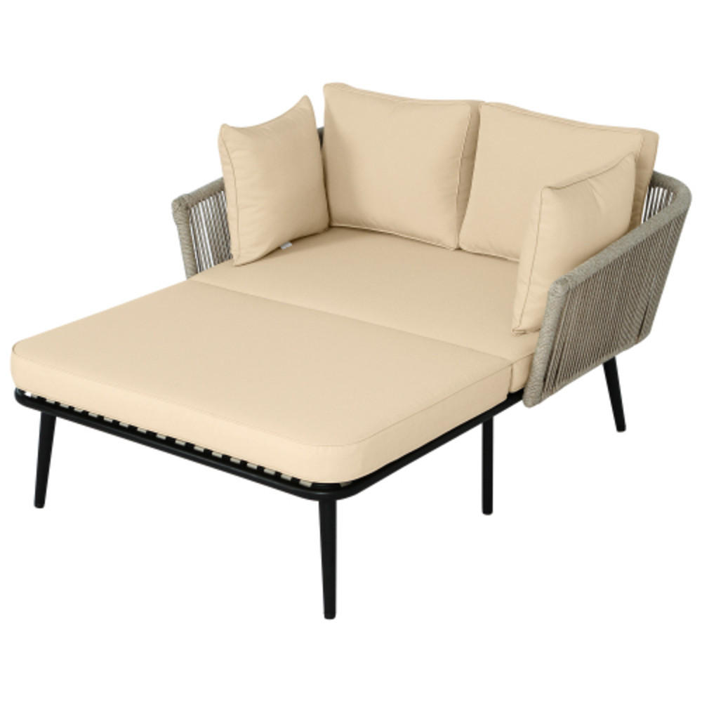 GARTENLIEGE 130x120x67 cm aus Stahl und Polyester mit handgeflochtenen Details, Sandfarben - Sandfarben, Textil (120/67/130cm) - Luhomfu