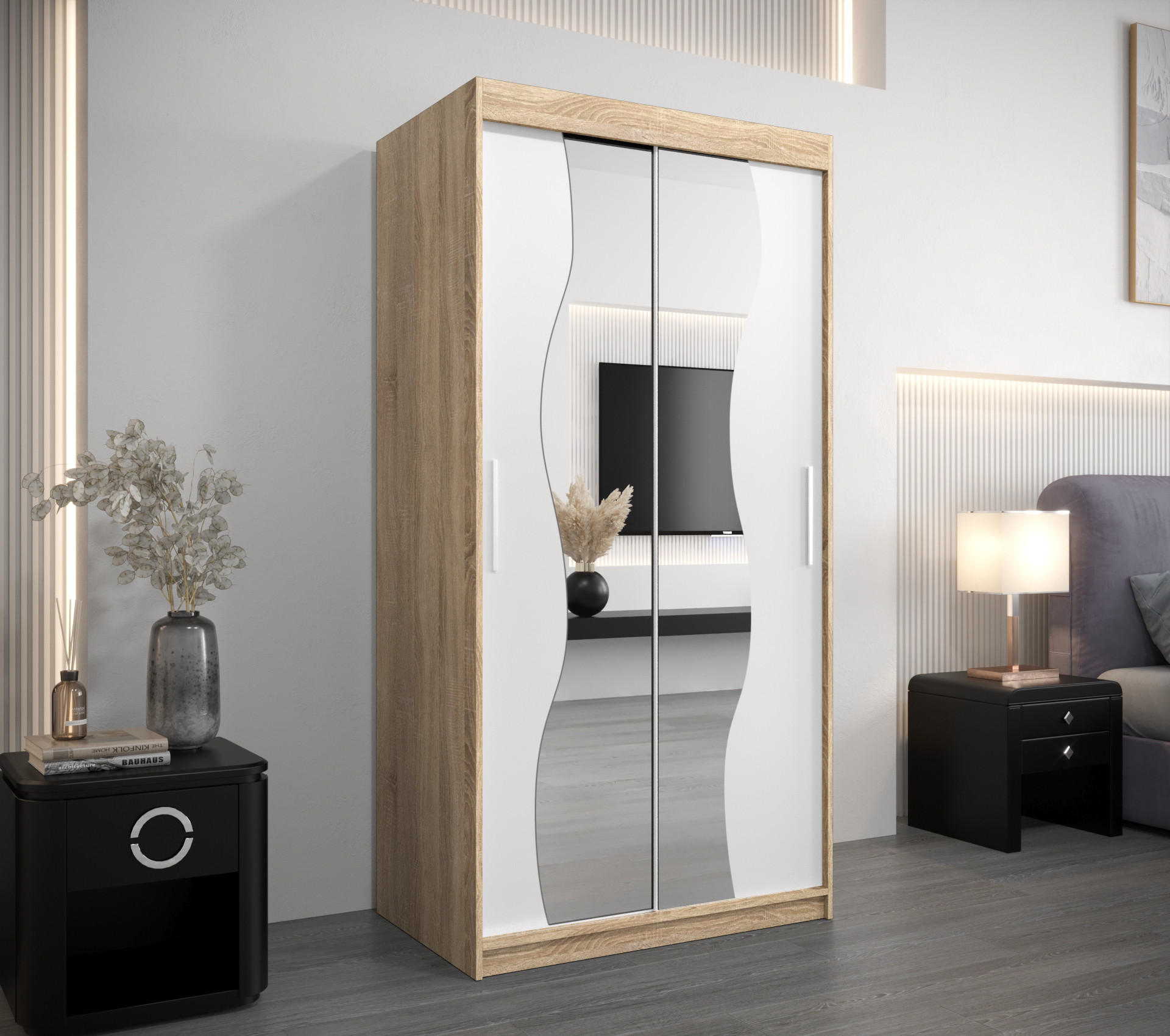 SCHWEBETÜRENSCHRANK 200/100/62 2-türig - Silberfarben/Weiß, Holz/Kunststoff (100/200/62cm) - Abiks Möbel