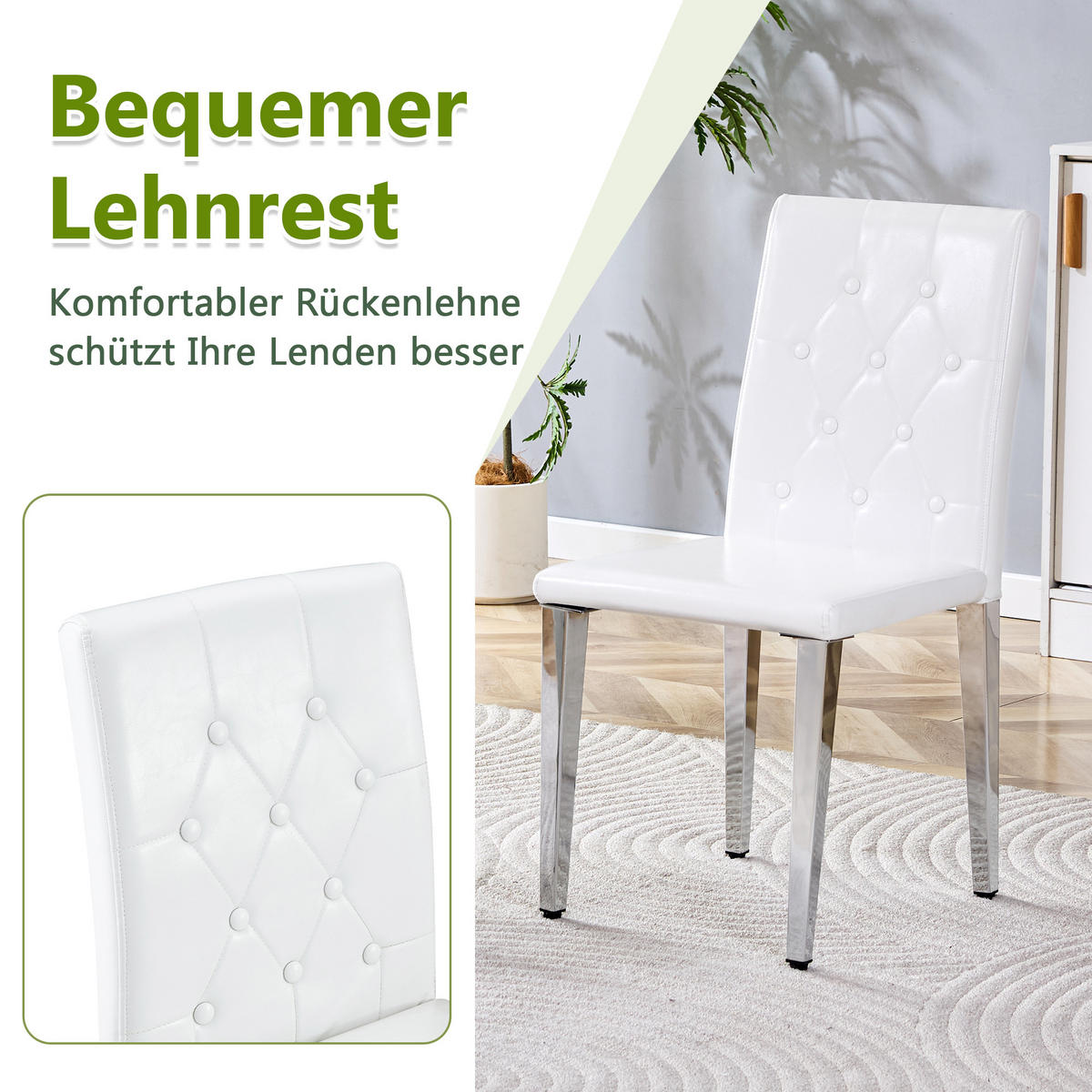 STUHL-SET DE-36649 4 Stück mit PU-Bezug und Metallbeinen Silber - Silberfarben, Metall (46/89/42cm) - ComfortXL
