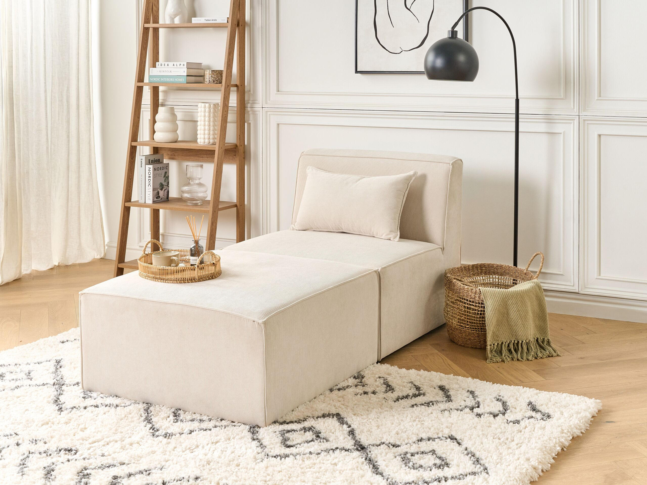 CHAISELOUNGE Cord hellbeige Lemvig - Champagner, Textil (83/41/166cm) - Beliani