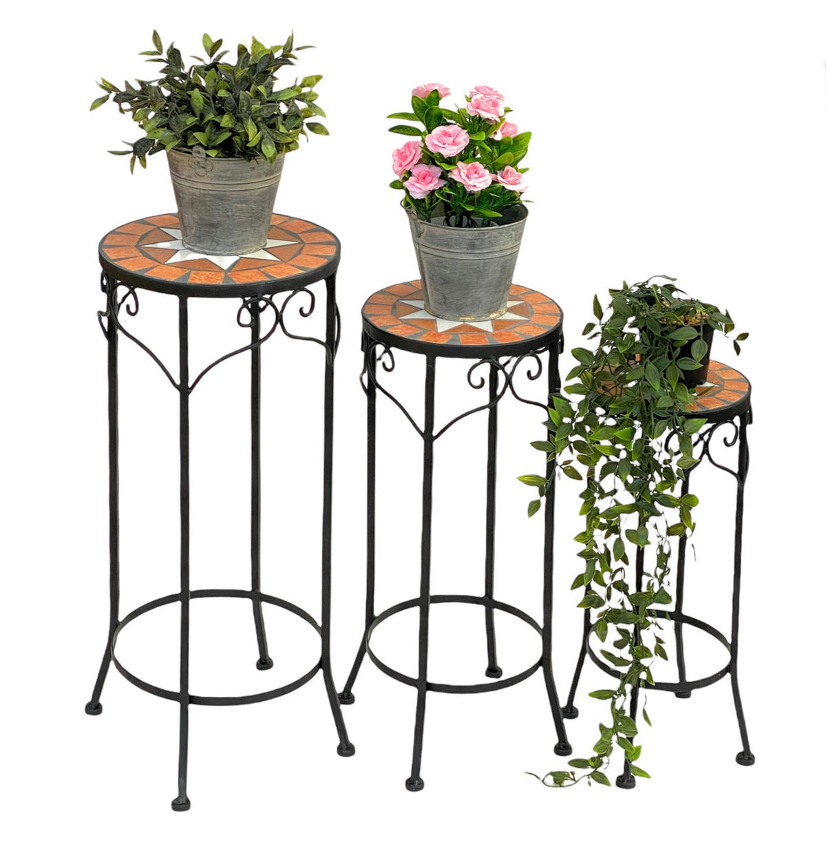 BLUMENHOCKER 3er Set Merano Rund 12011 - Schwarz, Metall (26/62/26cm) - DanDiBo