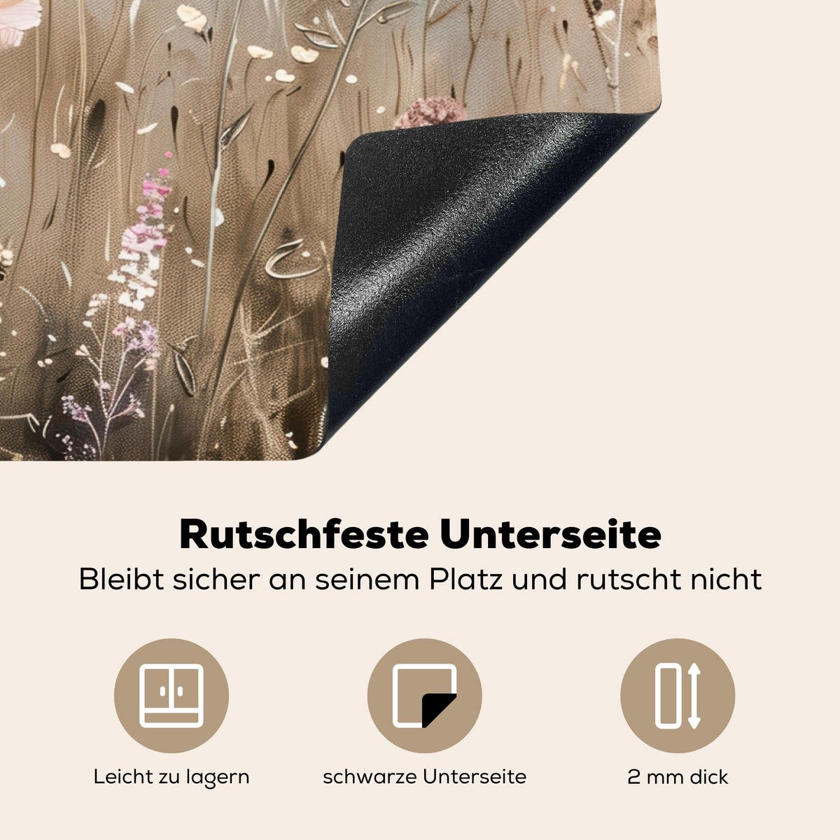 HERDABDECKPLATTE Blumen - Beige - Trockenblumen Ceranfeldabdeckung 76x51.5 cm - Beige, Kunststoff (76/51.5/0.2cm) - MuchoWow
