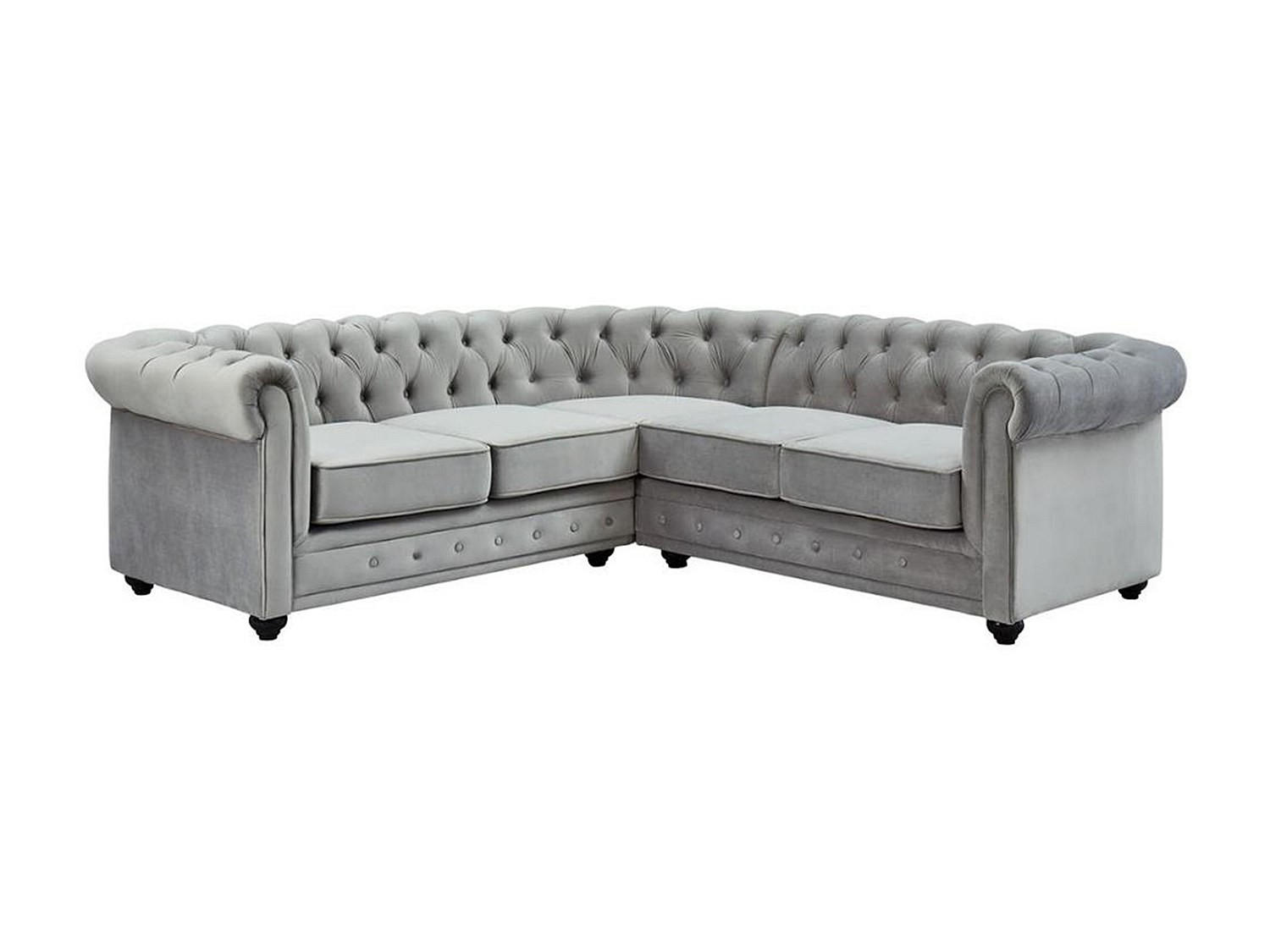 ECKSOFA - Samt - Hellgrau - CHESTERFIELD - Hellgrau, Textil (220/220cm) - Vente-Unique
