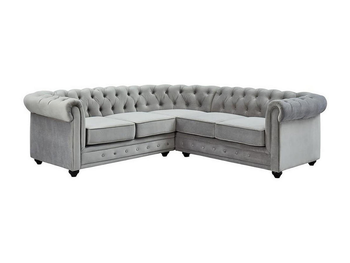 ECKSOFA - Samt - Hellgrau - CHESTERFIELD - Hellgrau, Textil (220/220cm) - Vente-Unique