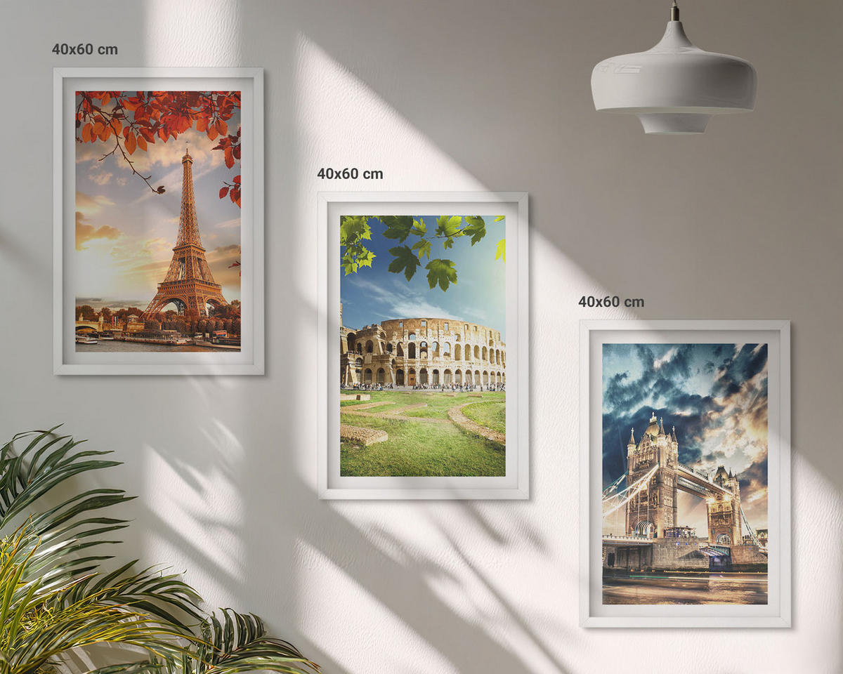 WANDBILDER 3er-Set - 40x60 cm Weißer Rahmen - Denkmäler Europas - Weiß, Kunststoff (40/60cm) - ArtPrintCave