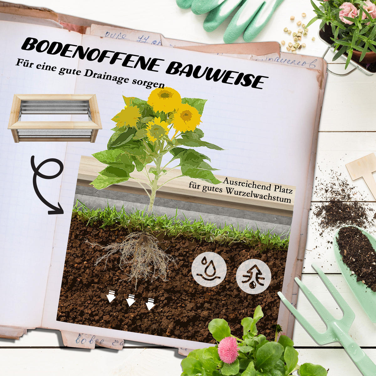PFLANZENBEET, Kräuterbeet für Garten, Balkon, Natur, 90 x 45 x 30 cm - Naturfarben, Metall (45/30/90cm) - Outsunny