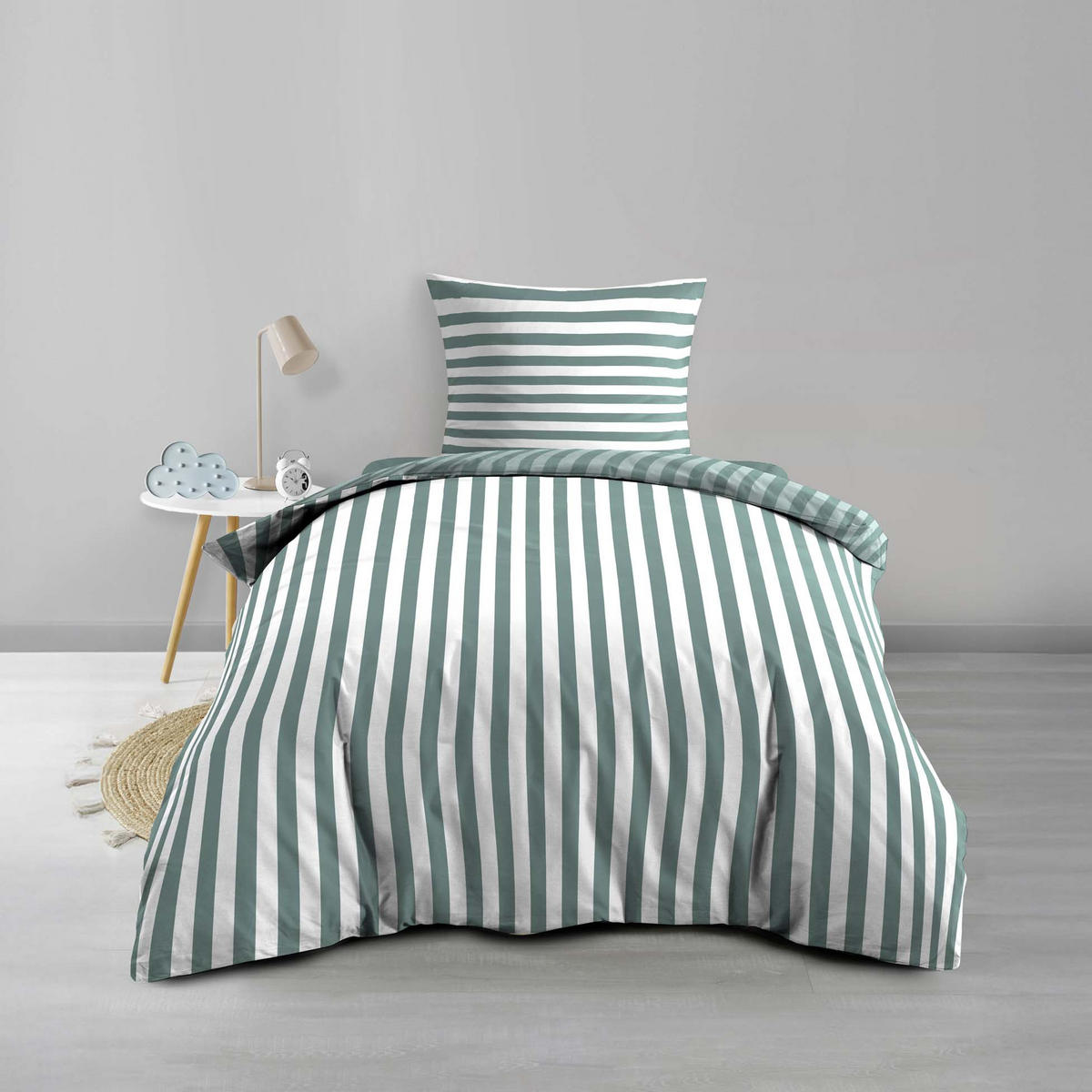 BETTWÄSCHE-SET mit Aufdruck Rayan 140/200 cm - Grün, Textil (200/140cm) - Douceur d´intérieur