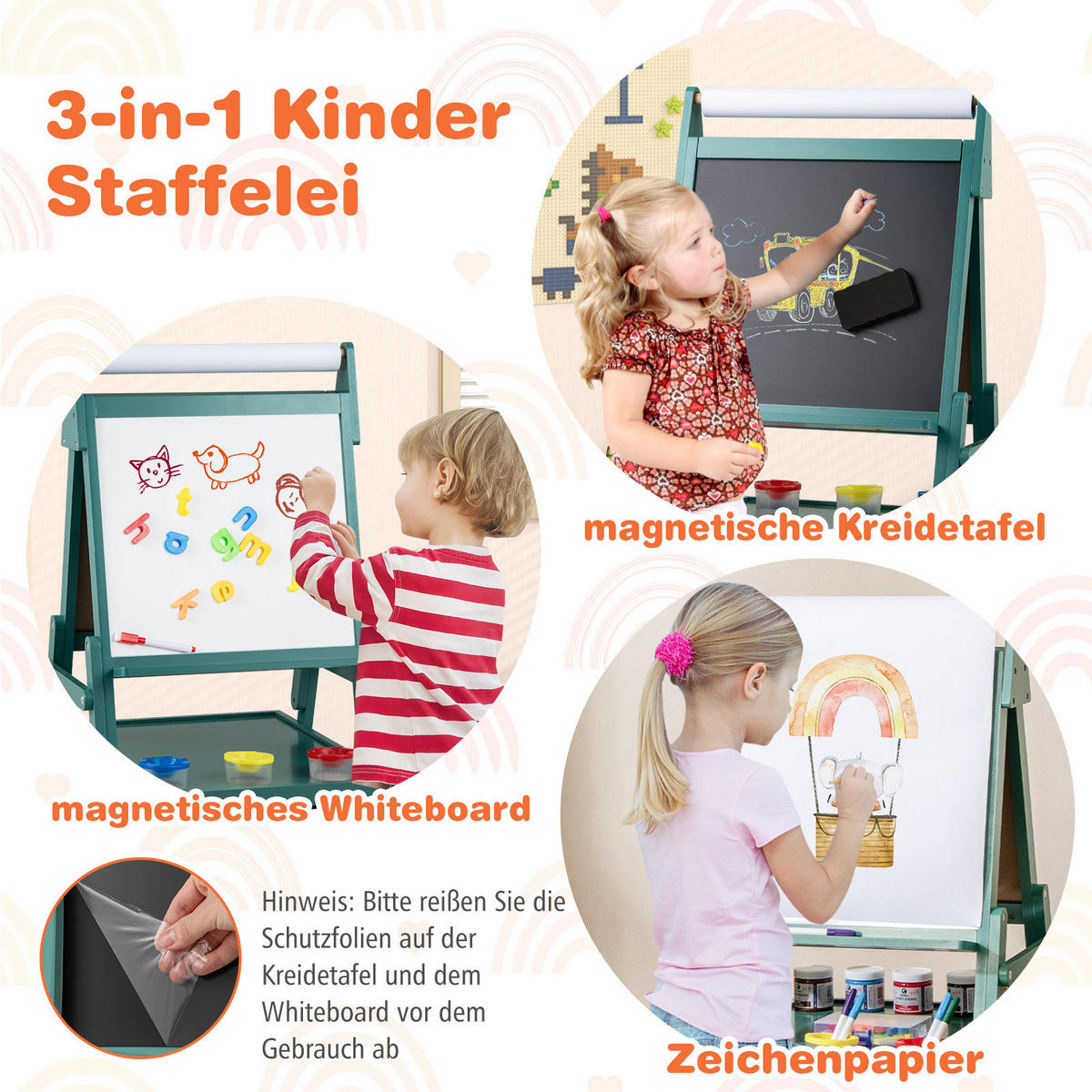 KINDERSTAFFELEI Grün - Grün, Holzwerkstoff (46/101.5/54cm) - COSTWAY
