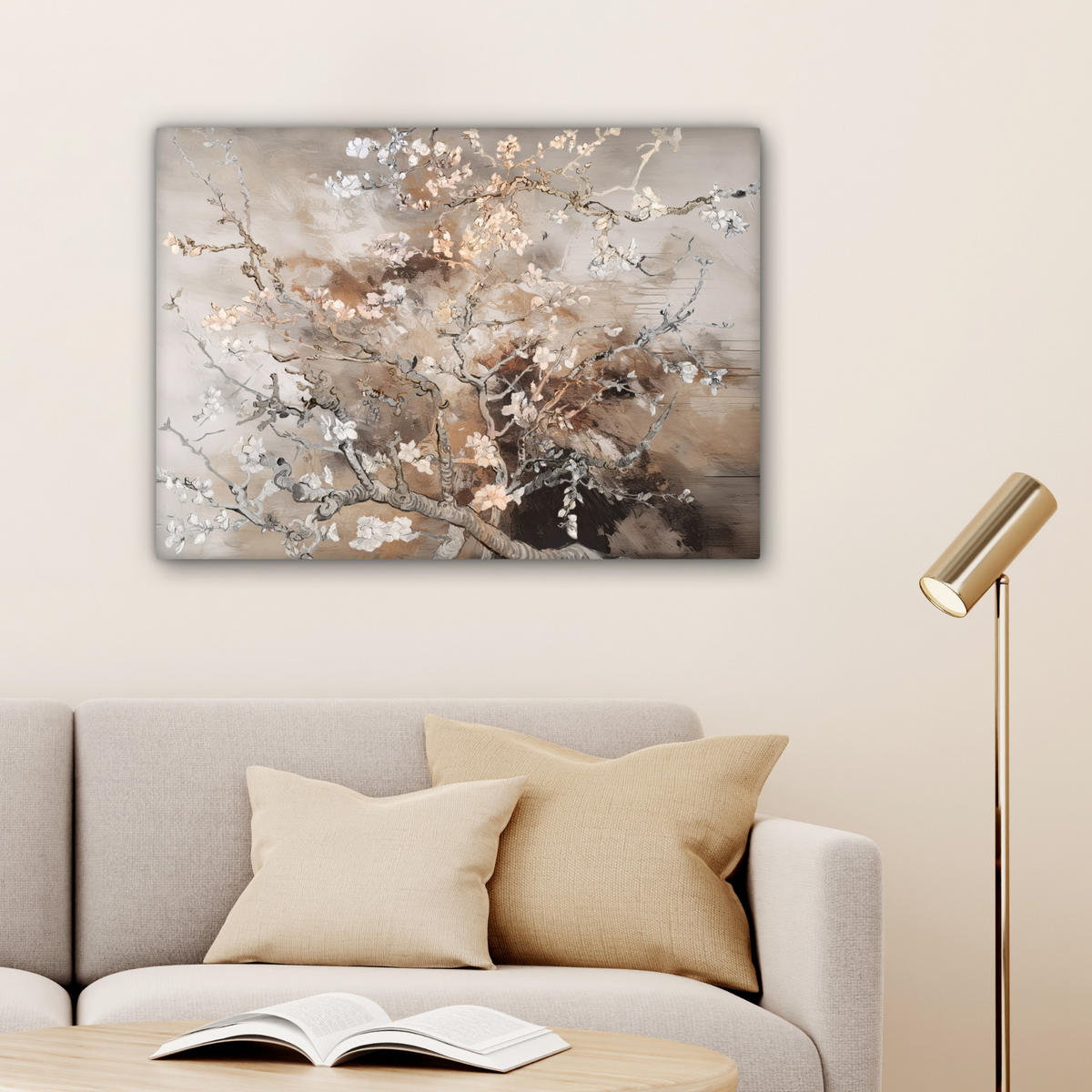 LEINWANDBILD Mandelblüte - Kunst - Van Gogh - Beige - Abstrakt Wandbilder 80x60 cm - Braun, Textil (80/60cm) - MuchoWow