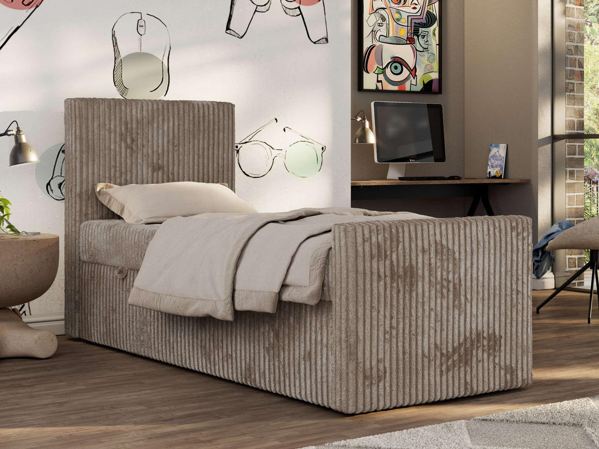 MLÁDEŽNÍ POSTEL TILIO DUO 90/200 - Světle hnědá Manšestr - H3 - Vlevo - světle hnědá, textil (90/200cm) - MKS